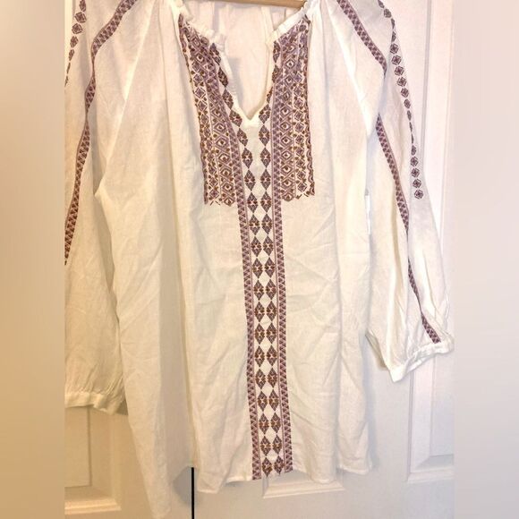 J. Jill 100% Cotton White Boho Embroidered 3/4 Sleeve Tunic Top Size 2X - Picture 6 of 9